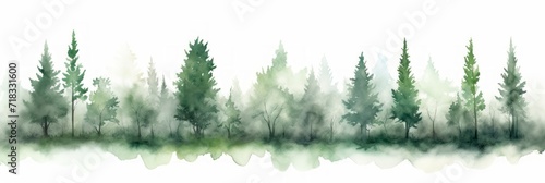 Watercolor Hackberry Tree Line on White Background Generative AI