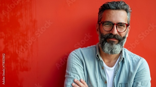 minimalist vivid advertisment background with handsome shef and copy space