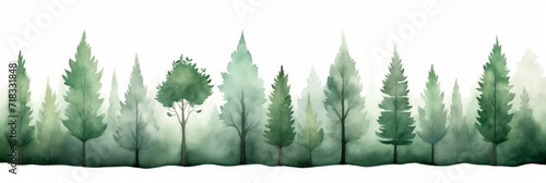 Watercolor Mahogany Tree Line on White Background Generative AI