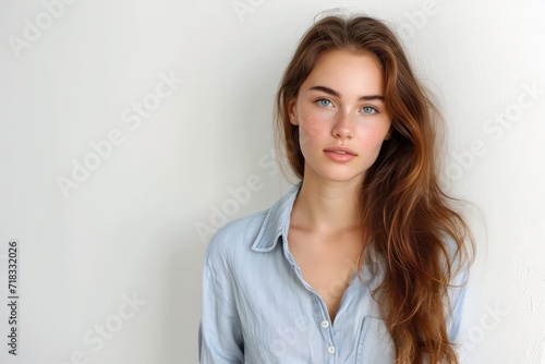 Young pretty woman against white background