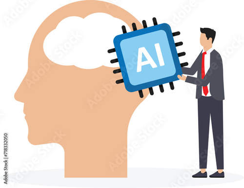 Control put AI processing chip into human brain with AI, Artificial Intelligence and robot and automation innovation concept
