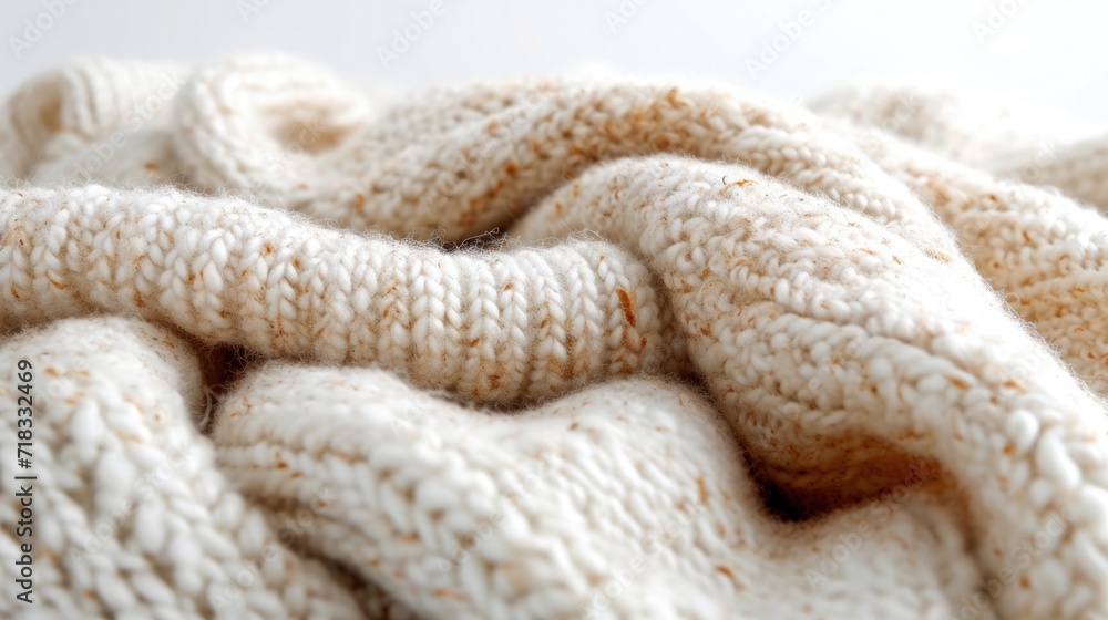 A cozy wool fabric, showcasing its thick, soft texture and natural, warm tones, set against a pure white background A cozy wool fabric, showcasing its thick, soft texture and natural, warm tones, set against a pure white background