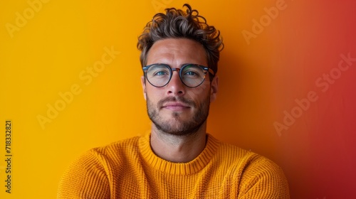 minimalist vivid advertisment background with handsome teacher and copy space