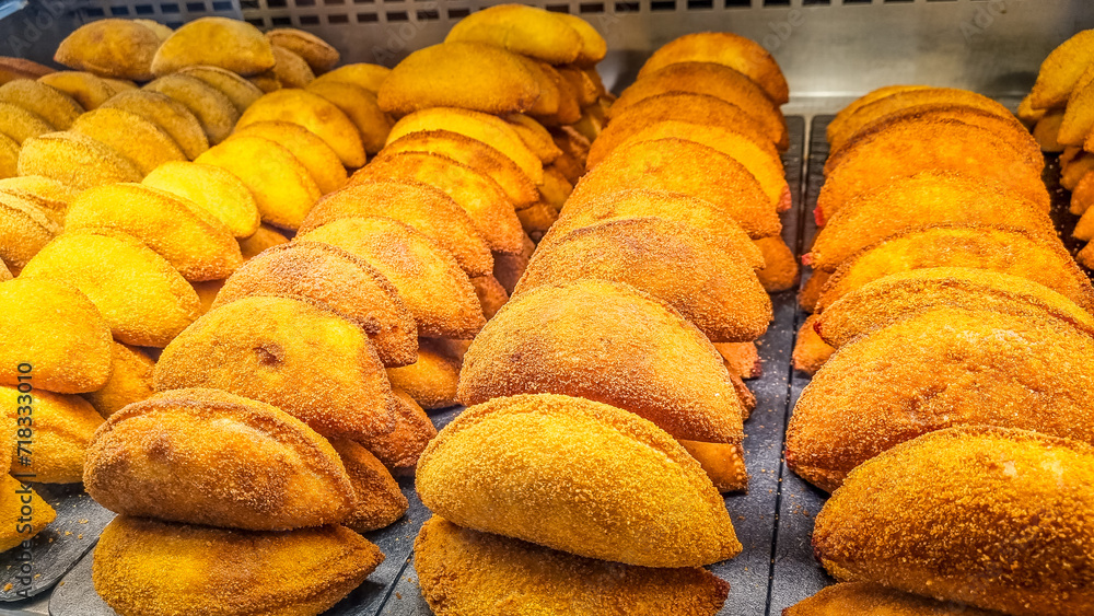 Typical empanadas from Madrid in a showcase