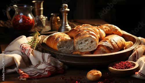 Freshness and rustic flavors on a wooden table generated by AI