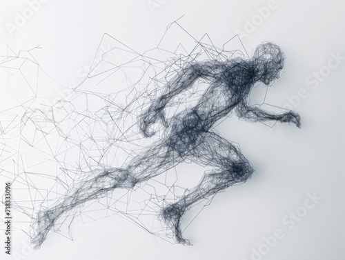 monochromatic abstract liner of human running over the network Generative AI