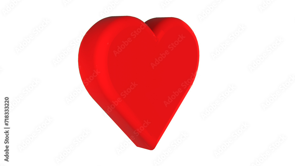 3D render red heart isolated on transparent background.