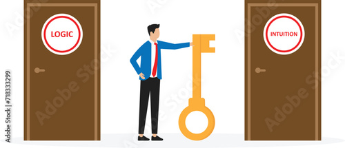 Decide direction between Intuition or logic. Choice way concept. Decision business metaphor concept
