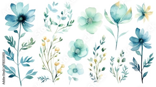  a set of watercolor flowers and leaves on a white background stock photo - budget - free stock photo - budget - free stock photos - free stock. © Anna
