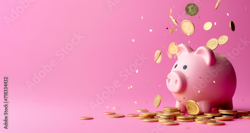 Concept of financial investment and saving money and bitcoins in piggy bank