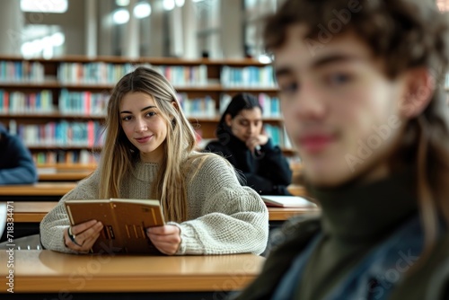 Young students having discussion in library