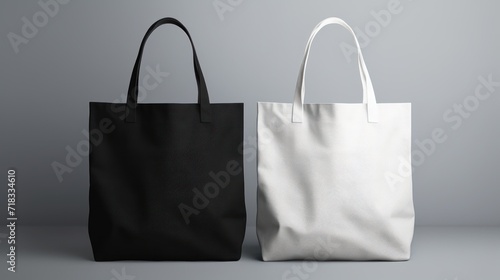  two black and white bags sitting next to each other on a gray surface with one black and one white bag in the foreground.