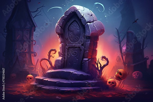 Halloween tombstone illustration. Generative AI photo