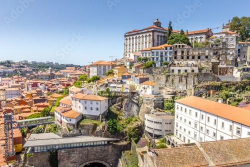 Aerial view of Ribeira, the Dom Luis bridge and the Douro river in Porto, Portugal photo