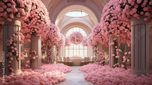 Beautifully decorated ceremonial hall for a wedding ceremony with a pink roses, wed concept © Khaligo