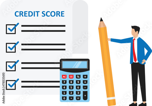 Businessman animation wearing face mask while checking credit score on the clipboard. Cartoon in 4k resolution concept
