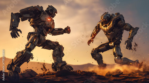 The war between robots and cyborgs,  two of the main characters in the focus of the conflict photo