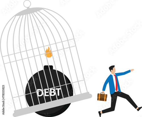 Animated cartoon design of hands caging debt bomb while saving businesswoman during coronavirus pandemic concept
