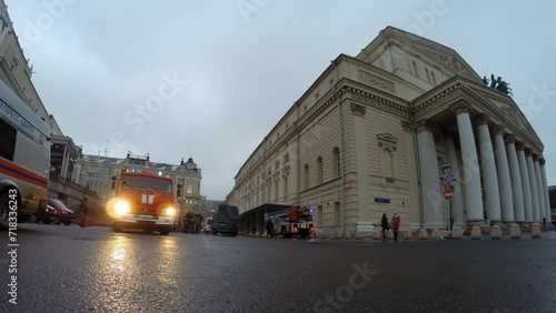 Fire training at Bolshoi Theater - fire trucks and firefighters