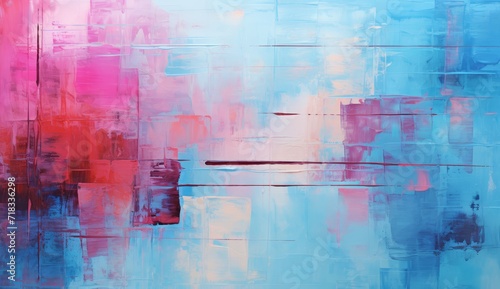 Blue, pink and red painting in an abstract style