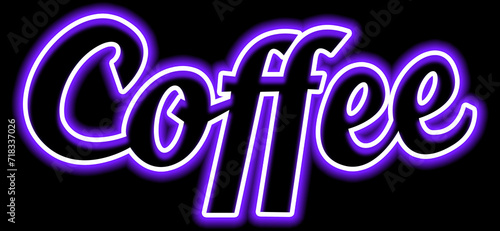 coffee text with violet neon light on black background