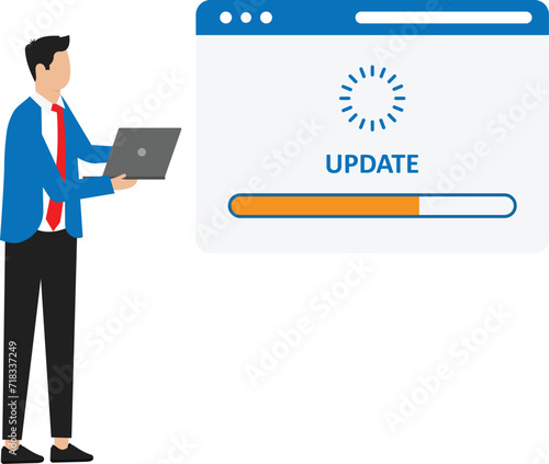Flat style vector illustration. Fix System Update Change New Version. Install the update process with the character of a person. Suitable for web landing pages, ui, mobile apps, banner templates. 