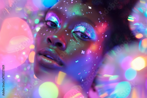 Portrait of a beautiful african american woman with bright make-up and sparkles