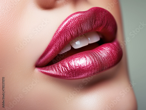 Close-Up of Glossy Red Lips