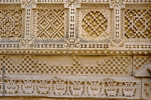 Design patterns Rani ki vav Stepwell at Patan, Gujarat, India