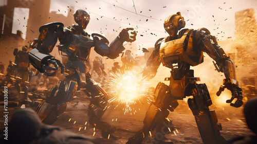 The war between robots and cyborgs,  two of the main characters in the focus of the conflict photo