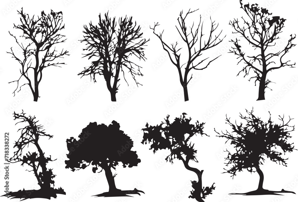 Obraz premium Set Trees. Hand drawn vector illustration