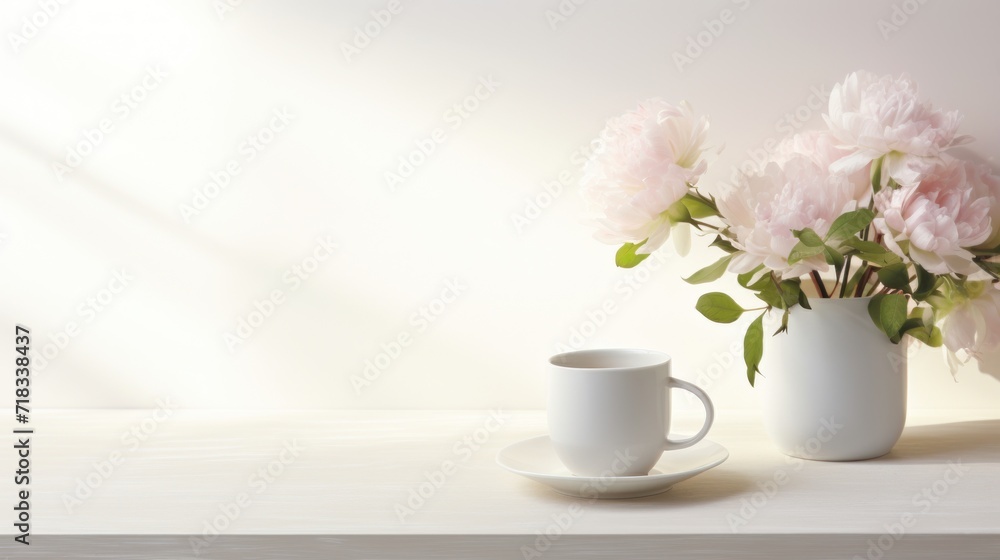 a white cup and saucer with pink flowers in it and a white saucer with a white saucer. a white cup and saucer with pink flowers in it and a white saucer with a white saucer.