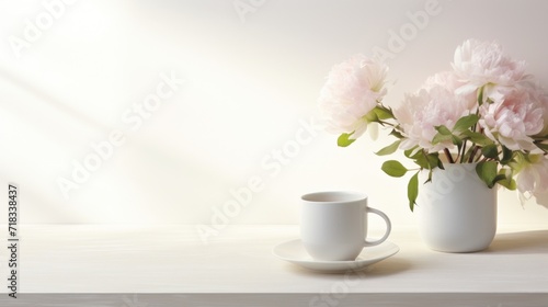  a white cup and saucer with pink flowers in it and a white saucer with a white saucer.