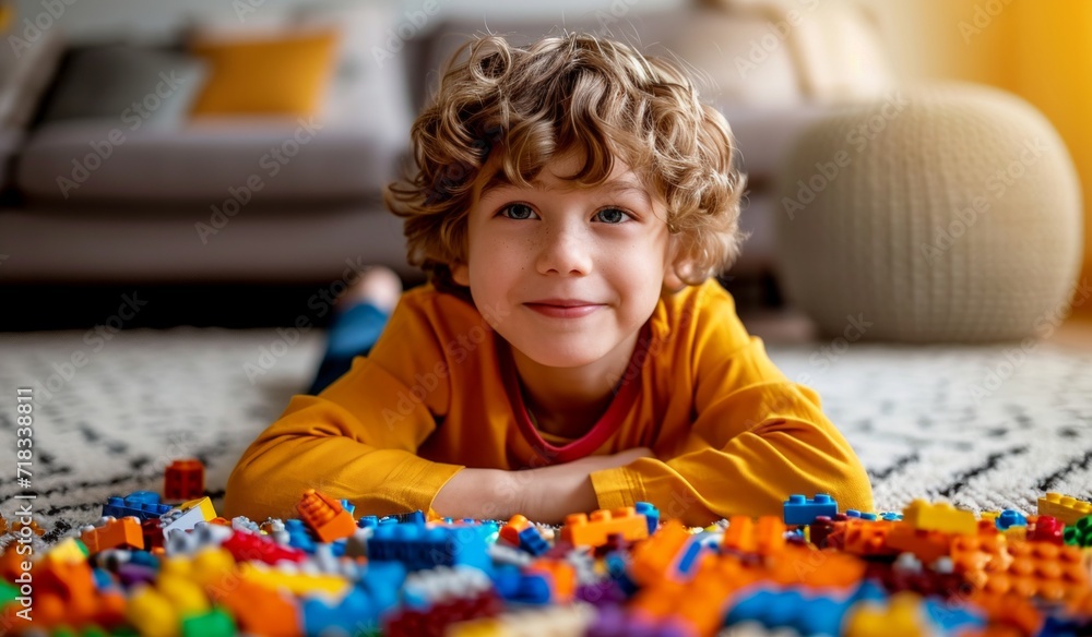 boy is playing in the blocks at home boy is playing in the blocks at home