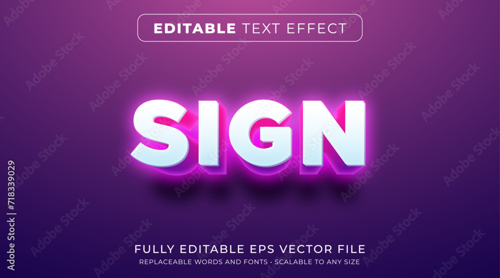 Editable text effect in glowing bold neon style