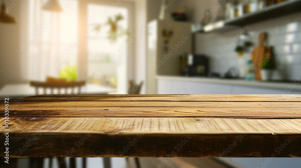 Table top and blurred kitchen room as background . Ai Generative