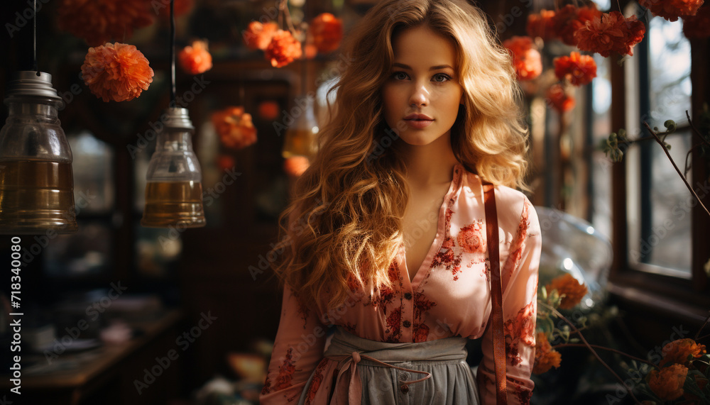 A beautiful young woman with long blond hair smiling confidently generated by AI A beautiful young woman with long blond hair smiling confidently generated by AI
