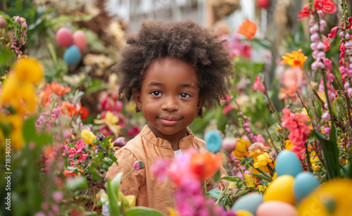 Whimsical Easter setup with egg decorations, bunnies, and spring greenery, ideal for festive, holiday, and creative concepts © TEERAPONG