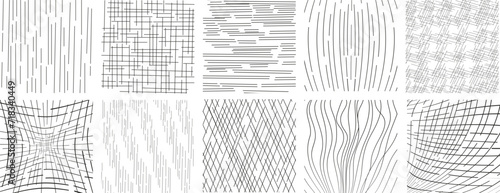 Hand drawn line textures. Includes vector scribbles grid with irregular  horizontal and wavy strokes doodle patterns. 