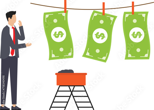 Money laundering and People breaking the law and fraud and financial machinations with income concealment, corruption and theft and washing dirty currency. Financial crime nowaday concept
