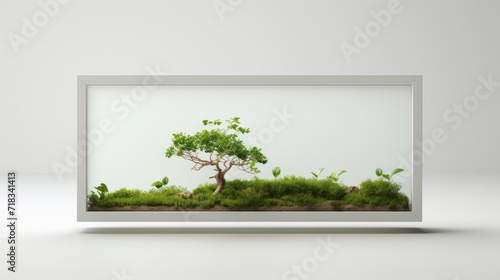  a picture of a tree in the middle of a field with grass in the foreground and a small tree in the middle of the middle of the frame.