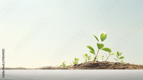 a plant sprouts out of the ground in the middle of a sunny day with a blue sky in the background.