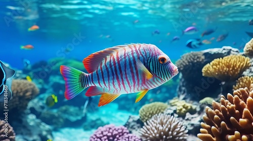 Vibrant Red Sea Fish Swimming in Coral Reef Waters Generative AI © Alex
