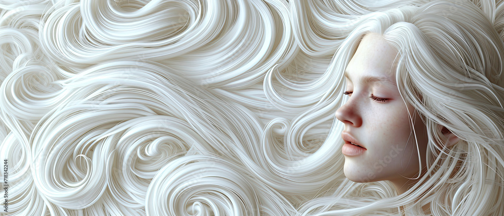 abstract portrait of a woman with blonde long hair every where. to represent healthy hair and salons . 