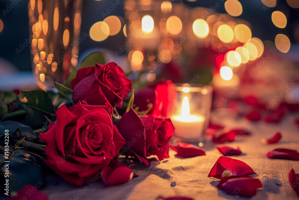 Red roses on table, romantic, valentine, Red roses on table, romantic, valentine,