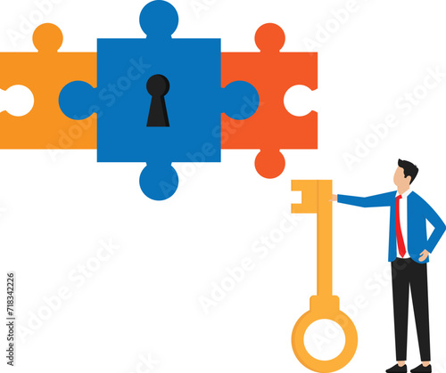 Discovery of unrealized talent and abilities and skills. Professional advantages and Employee knowledge, Personal characteristics and  Puzzle pieces and key opens lock concept

