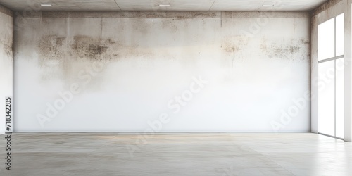 Building with concrete floor and white walls, creating an interior space.