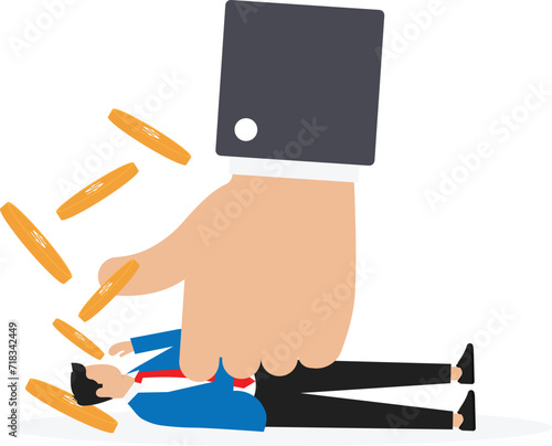 Debt collection and Racketeering and huge hand knocking money out of man, Businessman owes money to bank or business partner, non-payment of taxes and loan arrears concept
