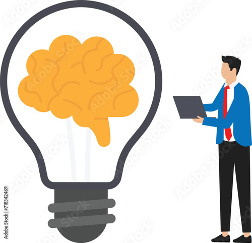 General creative inspirational ideas, Man artist and man actor, people with creative talent and light bulb with brain, successful creative process and shared vision concept
