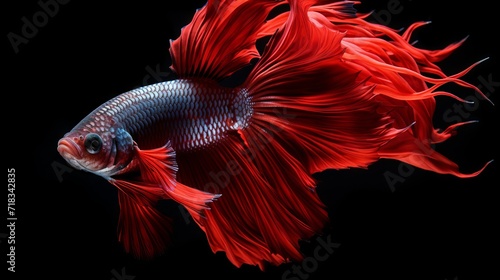 Vibrant Red Fighting Fish Betta on Black Background Generative AI